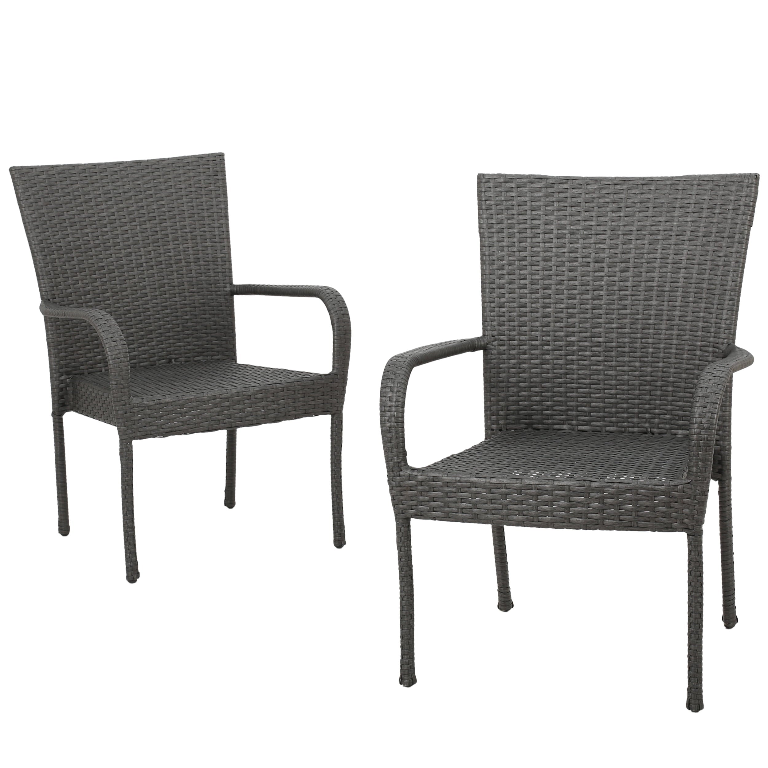 Noble House  Outdoor Dining Chair - Wicker - Set of 2 - Has Arms - Gray