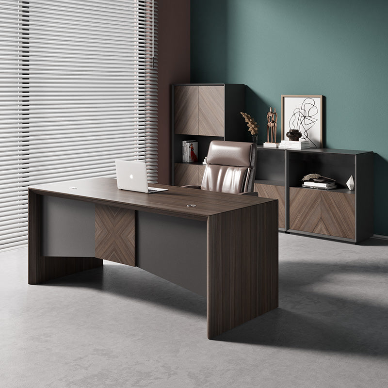 MONTE Executive Desk with Reversible Mobile Return 180cm - Hazelnut & Grey