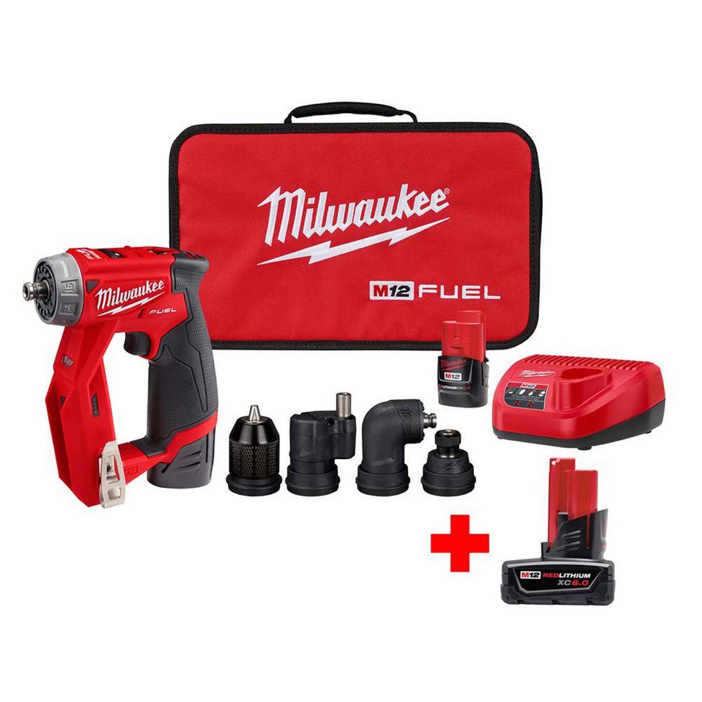 MW M12 FUEL 12V Lithium-Ion Brushless Cordless 4-in-1 Interchangeable 38 in. Drill Driver Kit with 6.0 Ah Battery 2505-22-48-11-2460