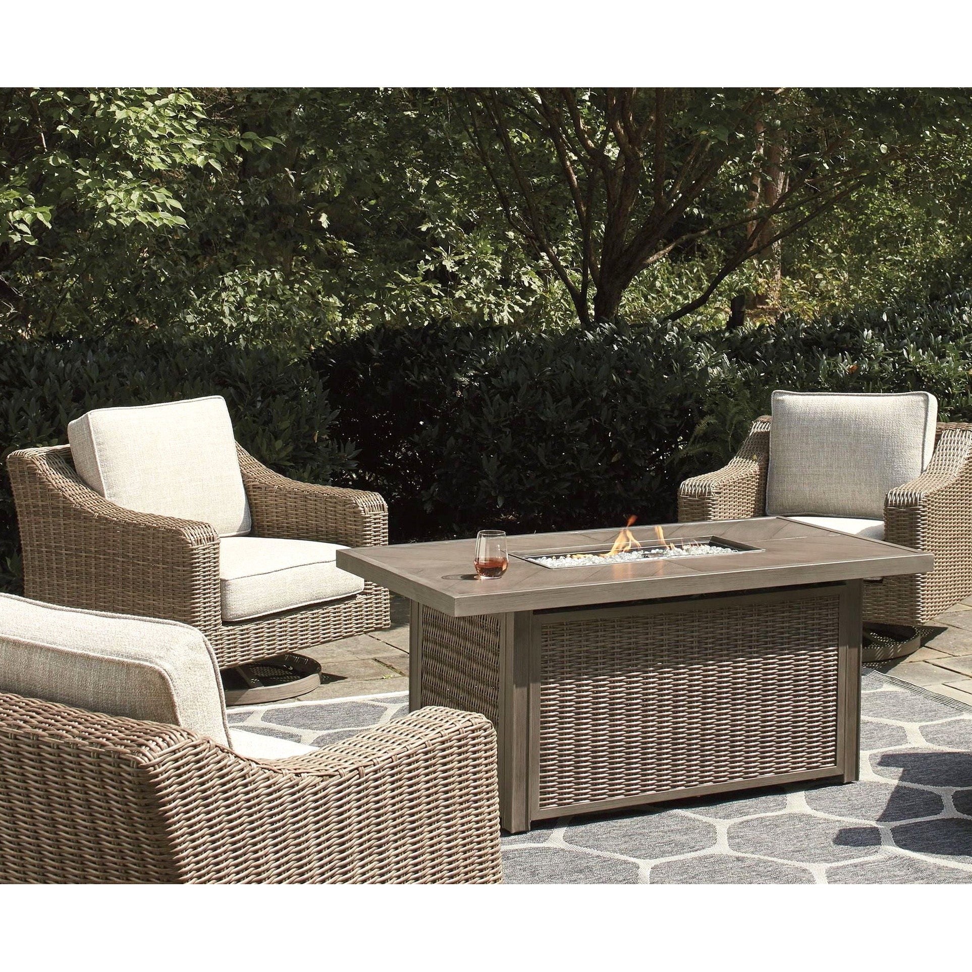 Fire Island Mist 4pc Outdoor Sectional + Firepit Set