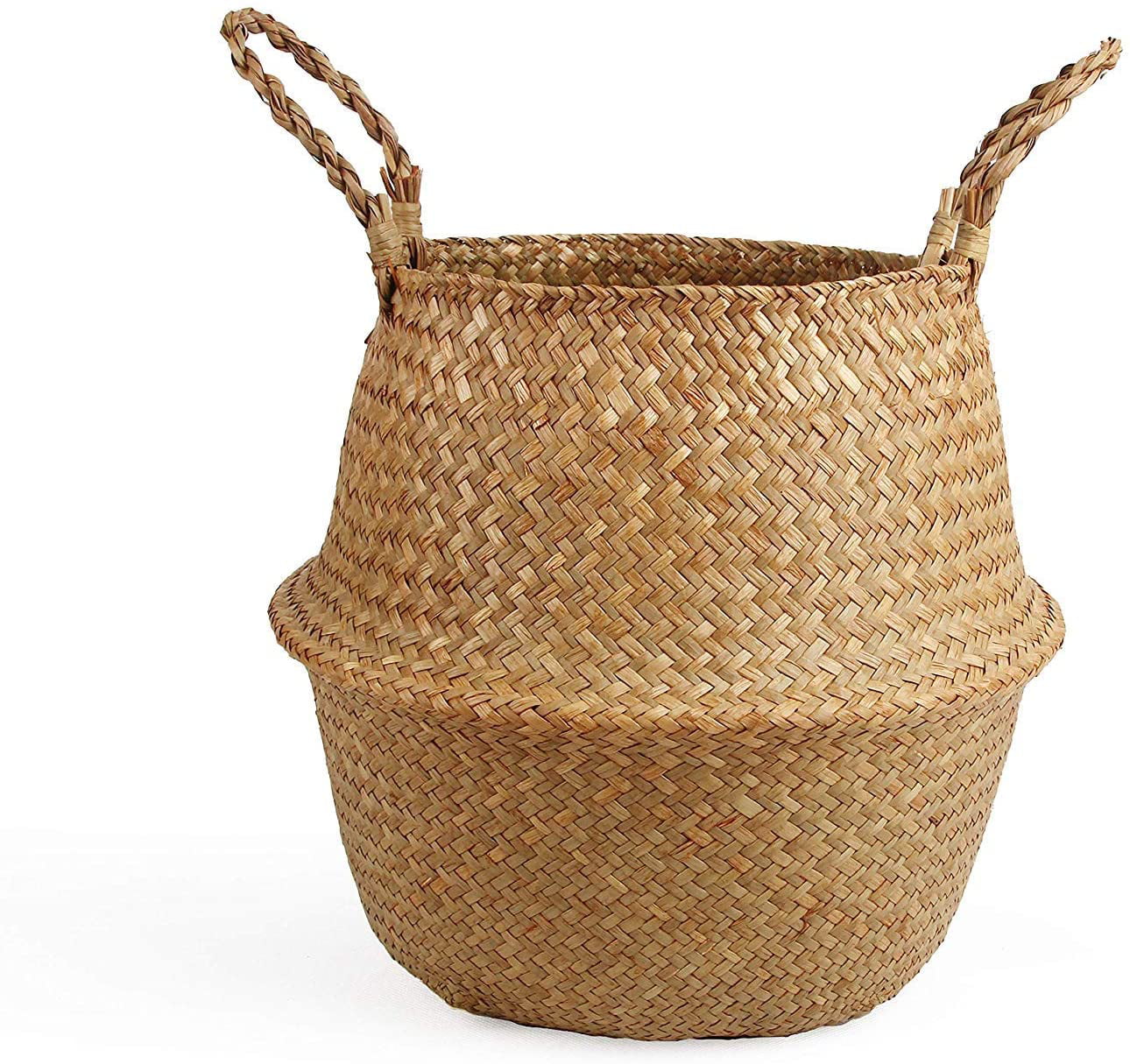 BlueMake Woven Seagrass Belly Basket for Storage Plant Pot Basket and Laundry, Picnic and Grocery Basket