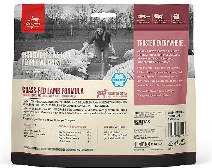 ORIJEN Grass-Fed Lamb Formula Grain-Free Freeze-Dried Dog Treats