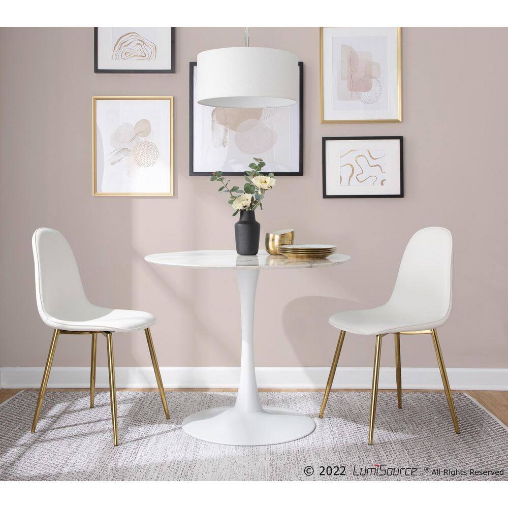 Lumisource Pebble Mod 36.25 in. Round White Marble Veneer and White Metal Table (Seats 4) T30-PEBMOD WW