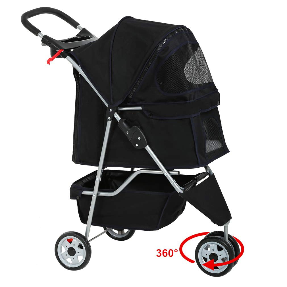 Bestpet Pet Stroller for Cats and Dogs， 3 Wheels， Black