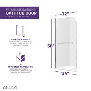 ANZZI 5 ft. Acrylic Left Drain Rectangle Tub in White with 34 in. W x 58 in. H Frameless Tub Door in Polished Chrome SD05301CH-3060L