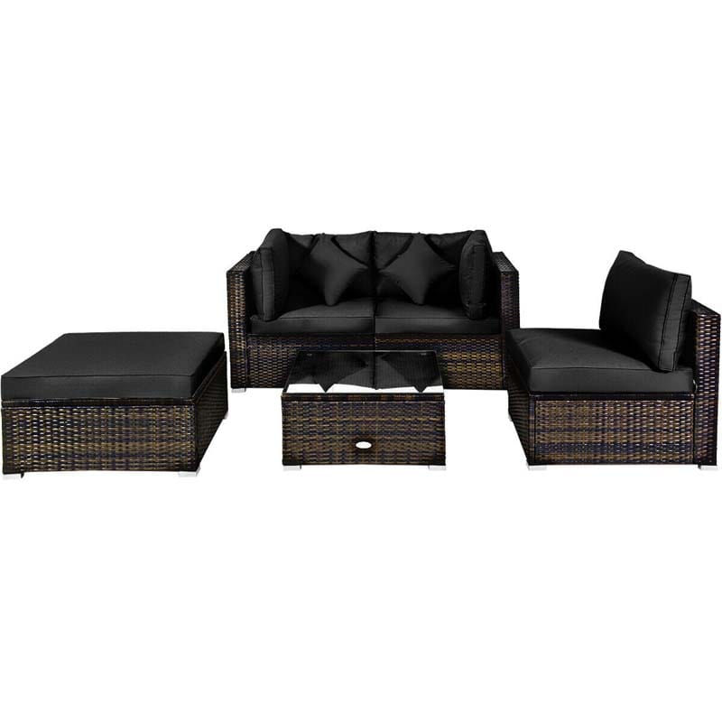 5 Pcs Outdoor Patio Rattan Furniture Sectional Sofa Set Wicker Conversation Set with Cushions