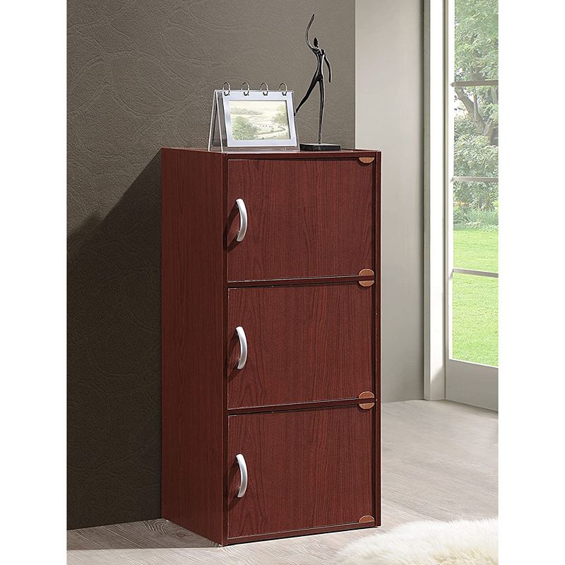 Hodedah 3 Shelf Home and Office Enclosed Organization Storage Cabinet， Mahogany