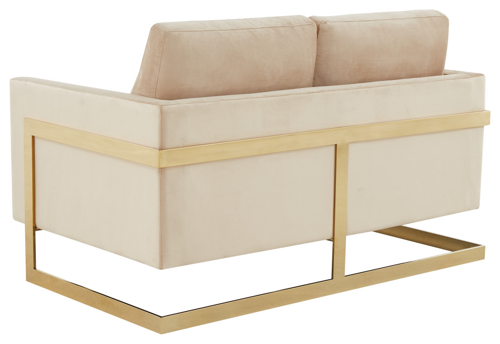 LeisureMod Lincoln Modern Velvet Loveseat With Gold Frame   Contemporary   Loveseats   by LeisureMod  Houzz