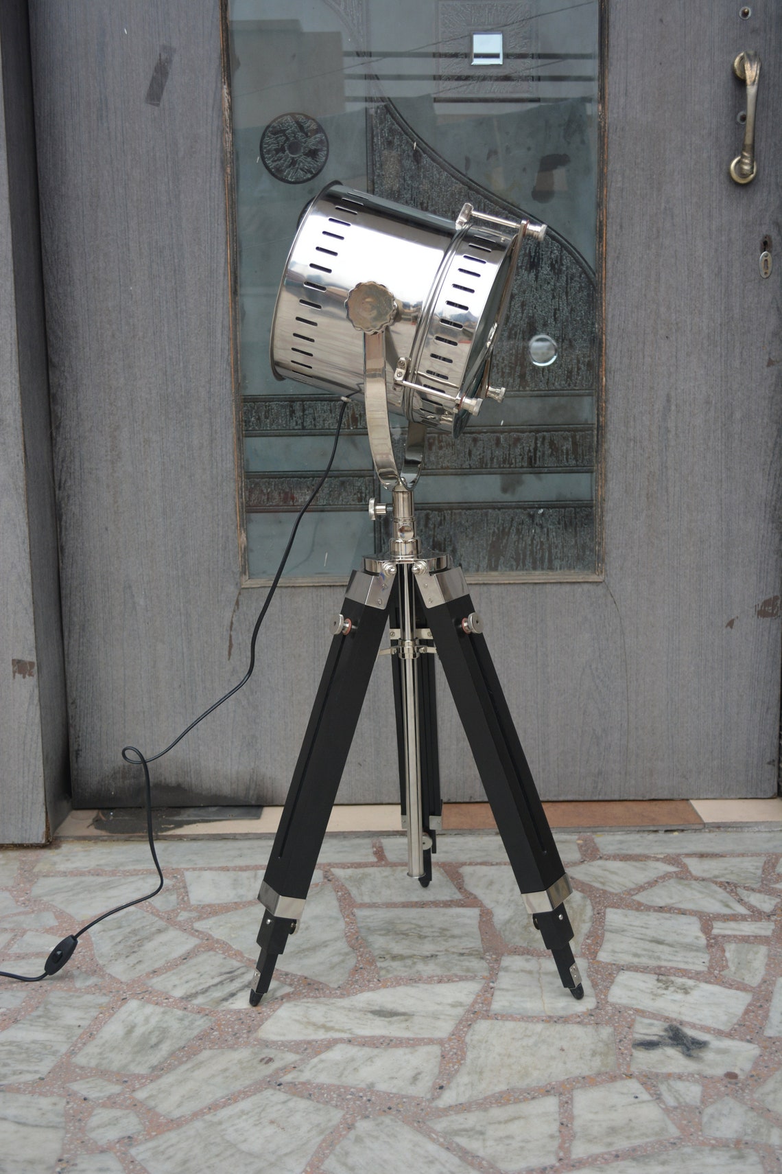 Hollywood Nautical Vintage Searchlight Steel Floor Lamp Spotlight Floor Tripod Stand