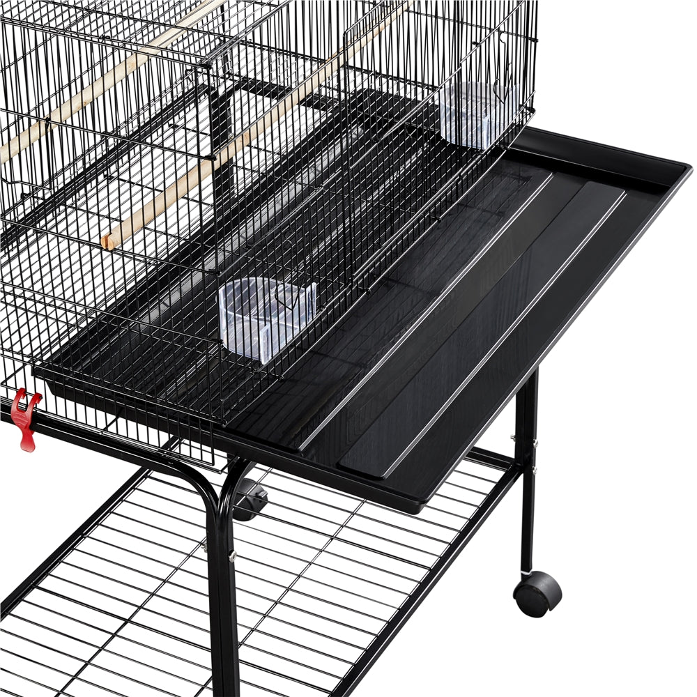 Yaheetech 47''H Flight Cage with Rolling Stand Extra Space Slide-out Tray Wood Perches， Black