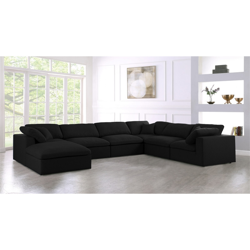 Maklaine Contemporary Black Linen Fabric Deluxe Modular Sectional Sofa   Transitional   Sectional Sofas   by Homesquare  Houzz