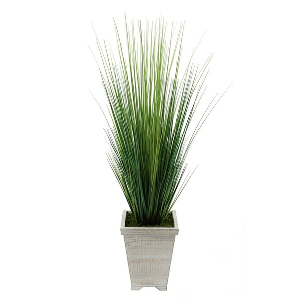 Faux 4ft PVC Grass in Washed Wood Planter