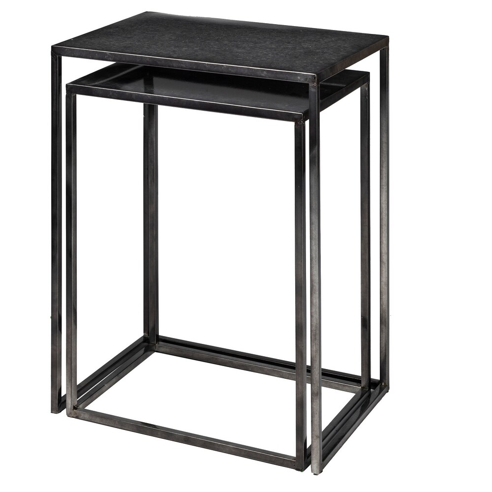 Kasey Galvanized Black Metal Nesting Accent Tables (Set of 2)   17.7L x 12.6W x 24.4H