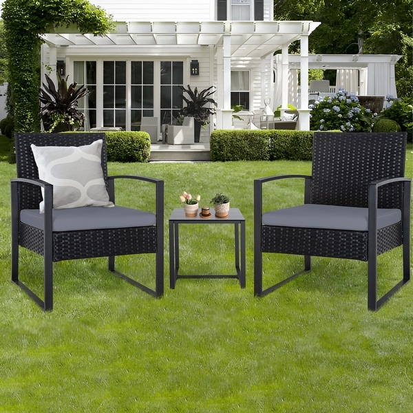 3Pieces Wicker Patio Conversation Set Outdoor Chairs with Cushions