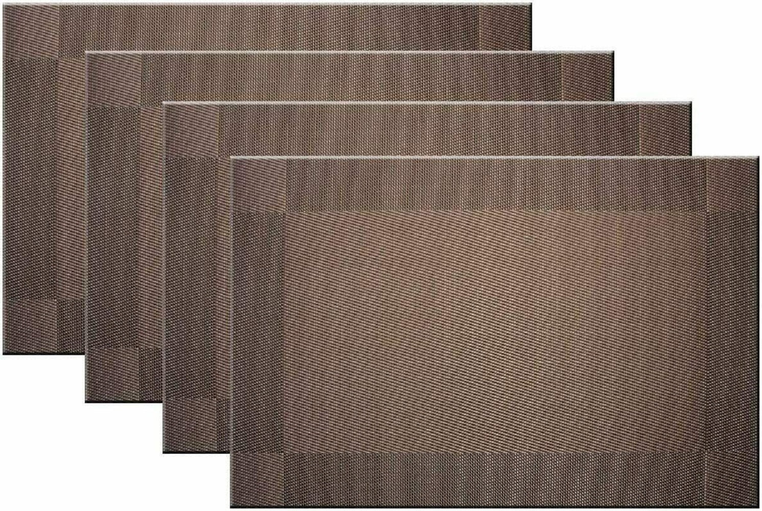 Miumaeov Placemats Set of 4 Washable Coffee Heat-Resistant Woven Vinyl PVC Table Mats for Kitchen Dining Table Brown