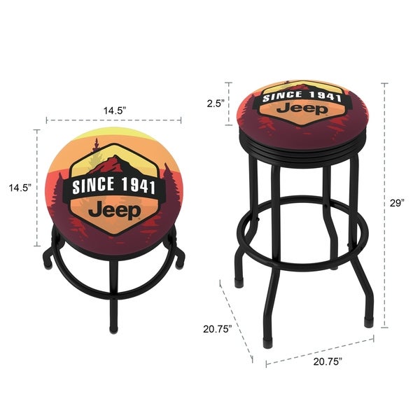 Jeep Sunset Mountain 360 Degree Swivel Black Barstool with Foam Padded Seat - 20.75 x 20.75 x 29