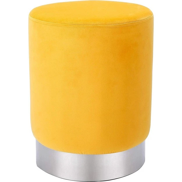 Birdrock Home Round Velvet Ottoman Foot Stool Yellow