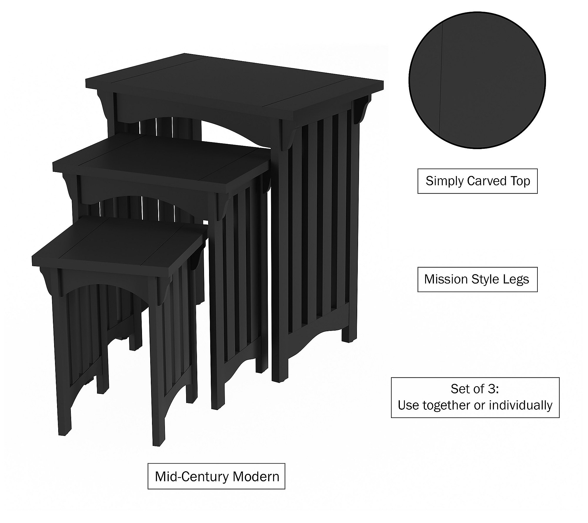 Lavish Home Nesting Tables Mission Style Legs Set of 3