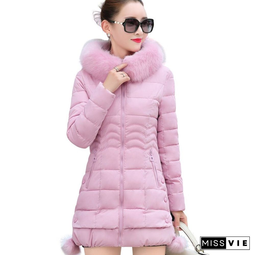 Faux Fur Parkas Women Down Jacket Womens Parkas Thicken Outerwear Hooded Winter Coat Female Jacket Cotton Padded