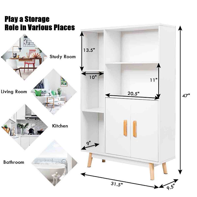 Free Standing Pantry Cabinet with 2 Door Cabinet and 5 Shelves