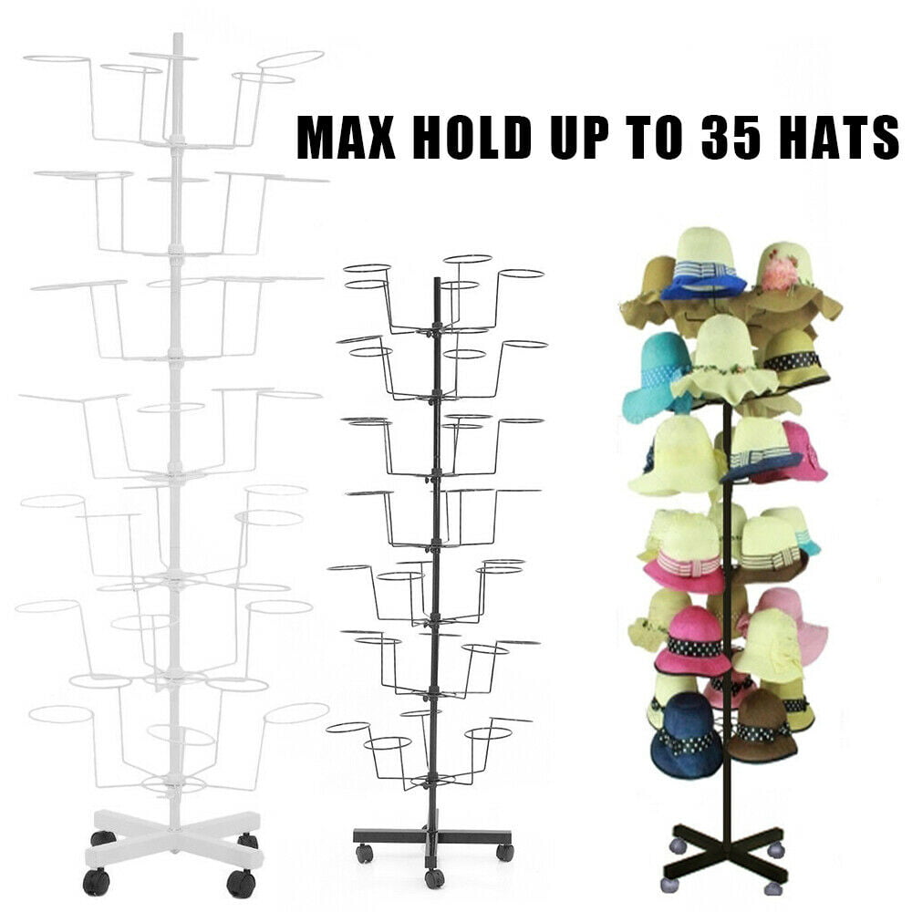 CNCEST Rotating Hat Display Rack Free Standing Metal Floor Caps Headwear Rack 7 Tier US(White)