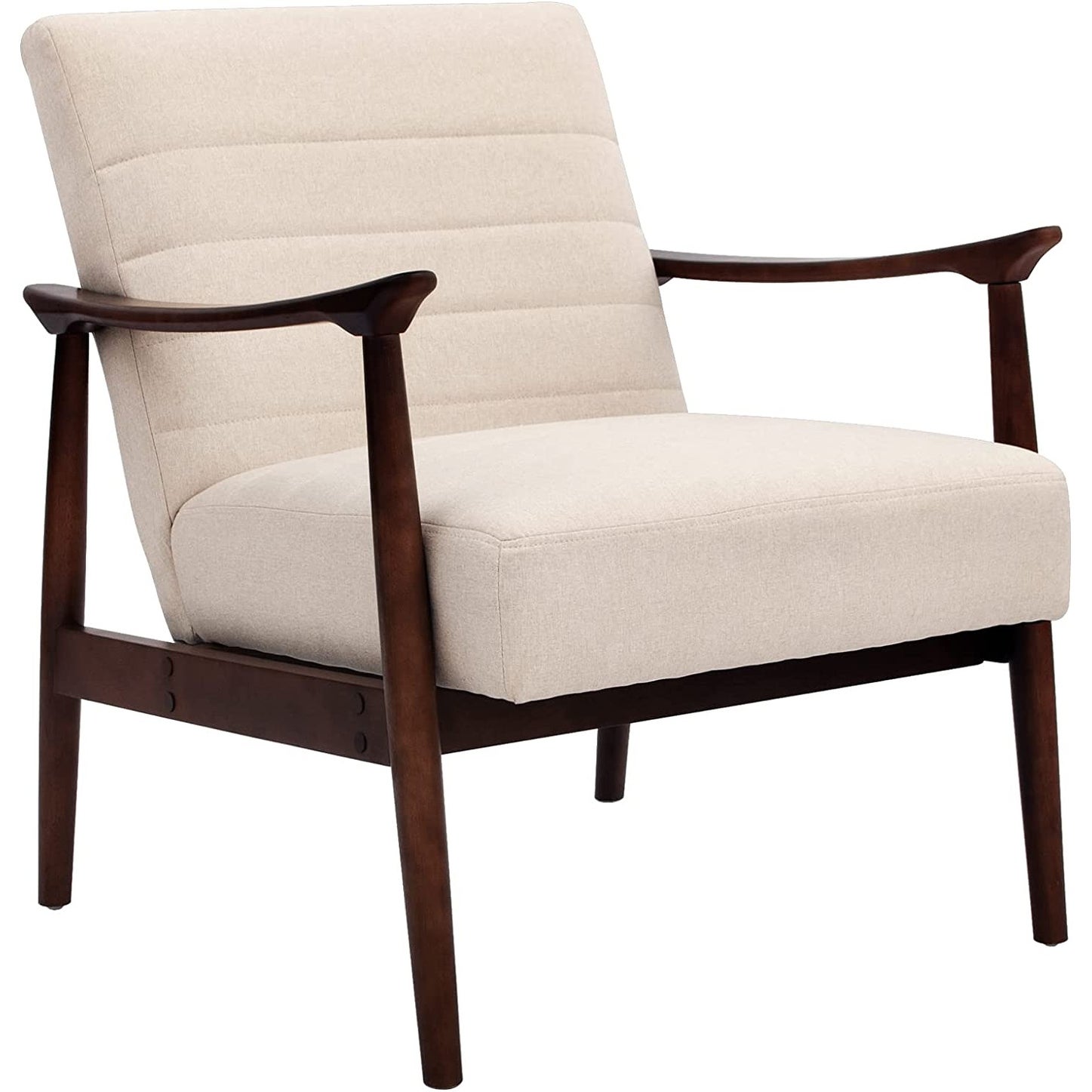 Mid-Century Modern Tufted Accent Chair with Wood Arms， Set of 1， Beige