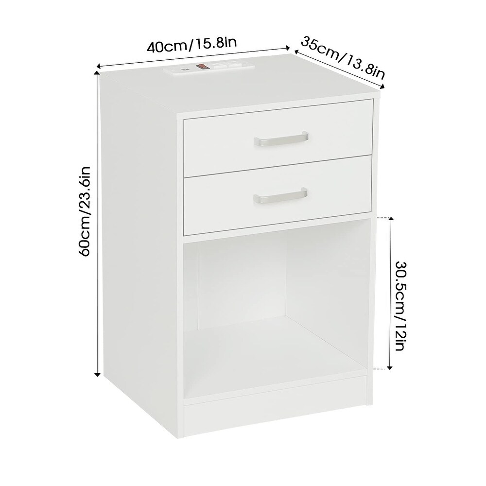 Nightstands Set of 2 White Night Stand with Charging Station   Drawers Night Stands for Bedrooms Set of 2