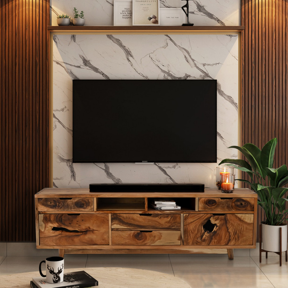 Bolzano Live Edge Suar Dresser/Media Center With 6 Drawers   Midcentury   Entertainment Centers And Tv Stands   by Chic Teak  Houzz