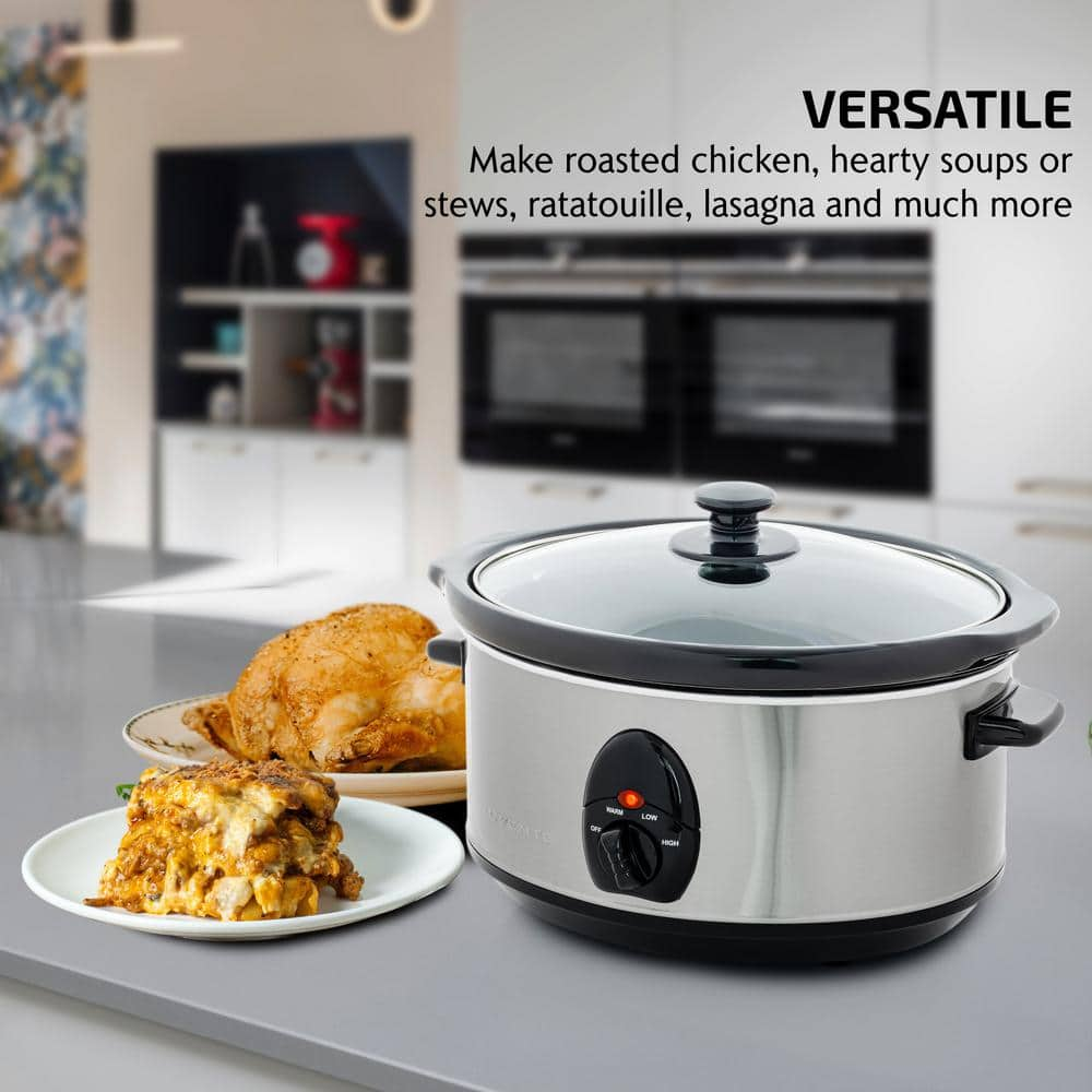 OVENTE 3.7 qt. Stainless Steel Electric Slow Cooker with Heat-Tempered Glass Lid, Adjustable Temperature Control, (SLO35ABR) SLO35ABR