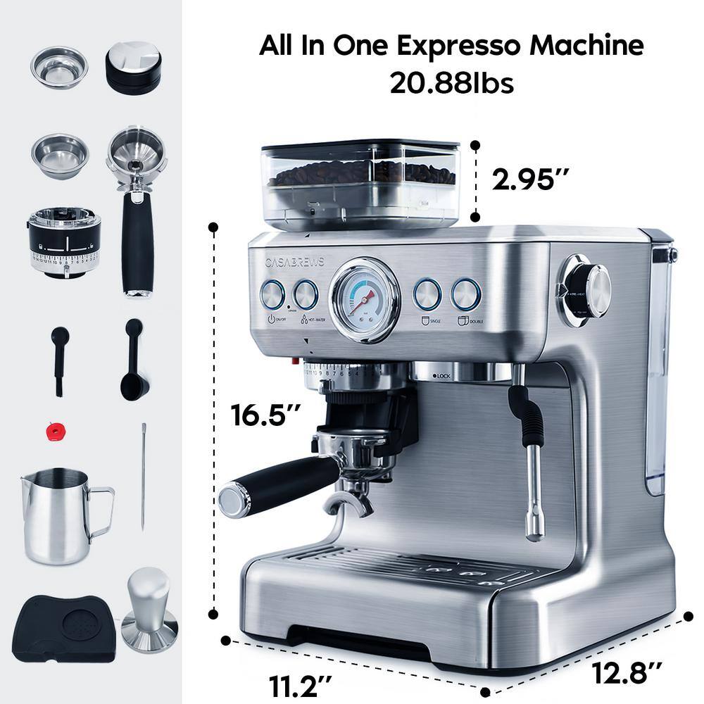 CASABREWS 5700-Gense 77-Cups Stainless Steel Silver Espresso Machine with Auto Grinding Feature HD-US-5700GENSE-SIL