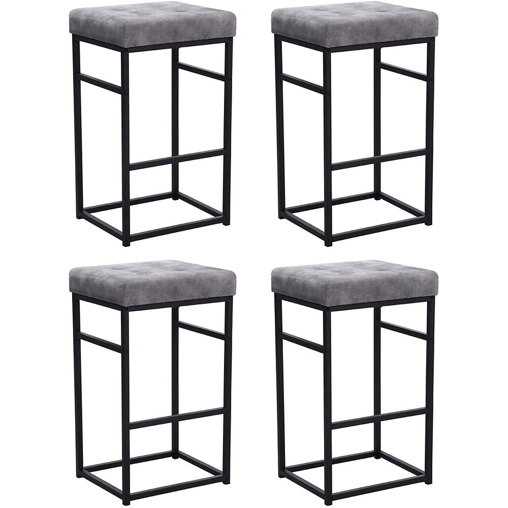 30 Inch Backless Metal Barstool with Brown/Grey Velvet Seat Set of 4