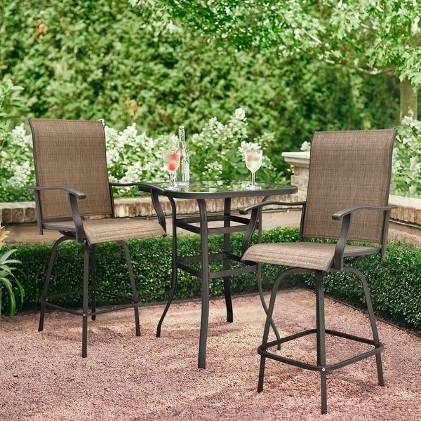 3PCS Textilene Swivel Bar Sets， High Bistro Sets，2 Bar Stools and Bar Table