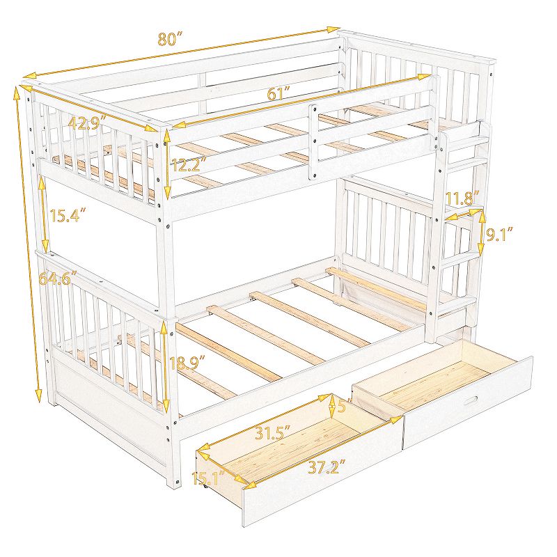 Merax Bunk Bed with Ladders and Two Storage Drawers