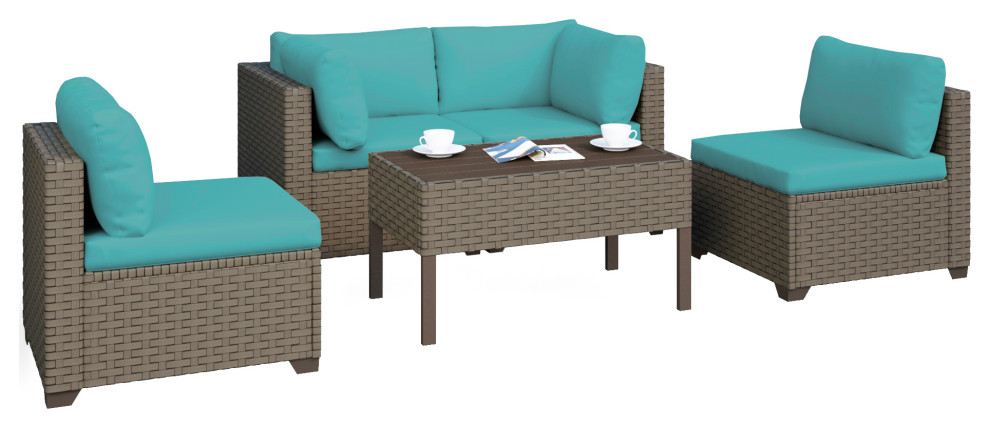 Keys 5 Piece Outdoor Conversation Set with Armless Sofas and Coffee Table   Tropical   Outdoor Lounge Sets   by TKClassics  Houzz