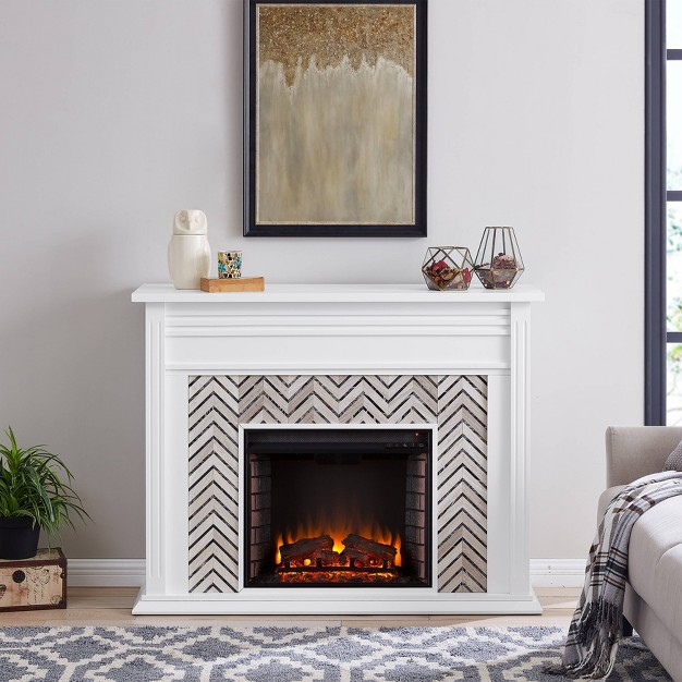 Horngrave Tiled Marble Color Changing Fireplace Gray Aiden Lane