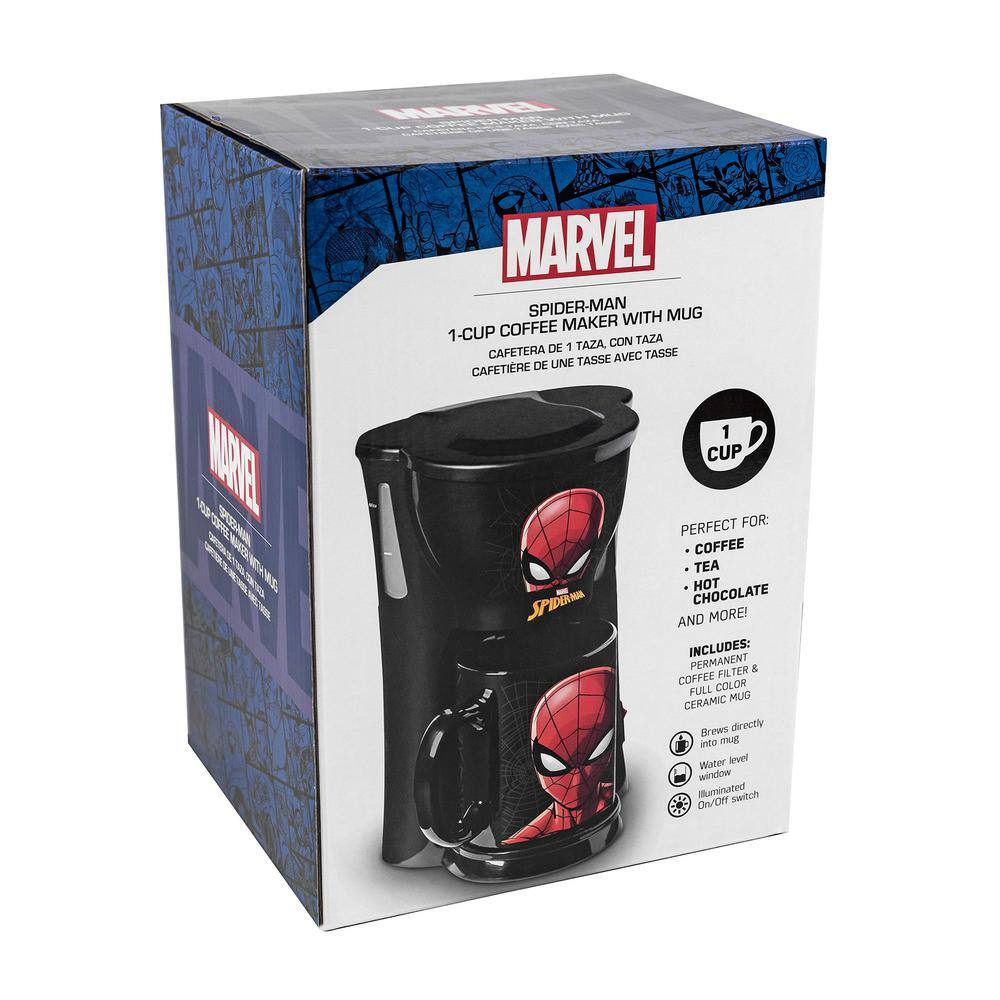 Uncanny Brands Single-Serve Black Marvel Spiderman Coffee Maker with Mug CM-MVC-SM1