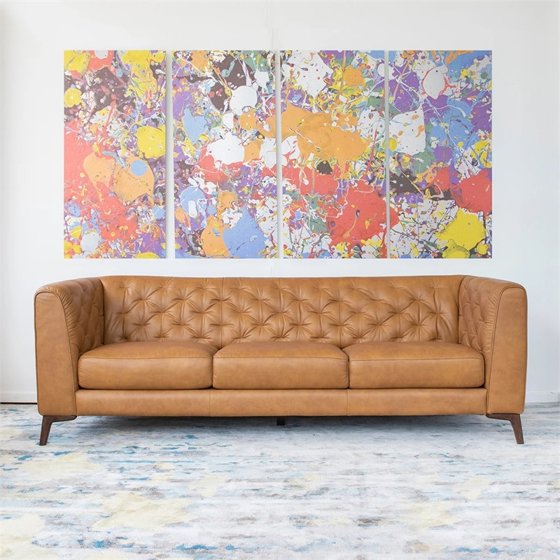 Flore Mid Century Modern Chesterfield Genuine Leather Sofa in Cognac Tan   Midcentury   Sofas   by Homesquare  Houzz