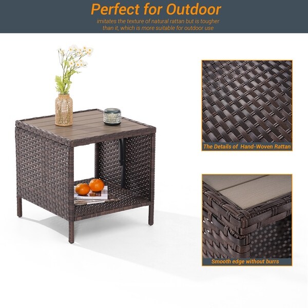 LIVOOSUN Patio HIPS Side Table，Square Coffee Table，Rattan End Table