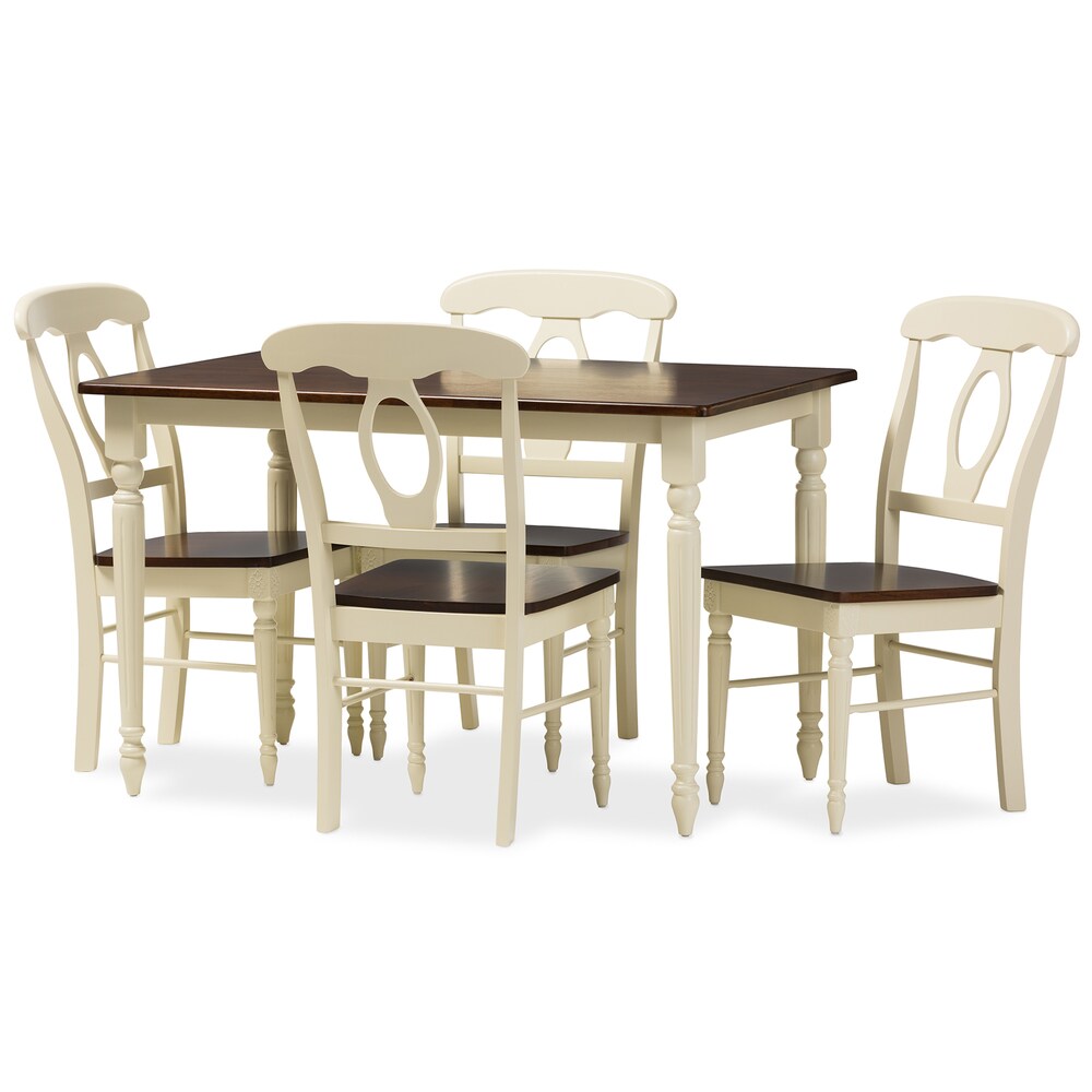 Baxton Studio Natasa French Country Cottage Buttermilk and Cherry Wood 5 piece Dining Set