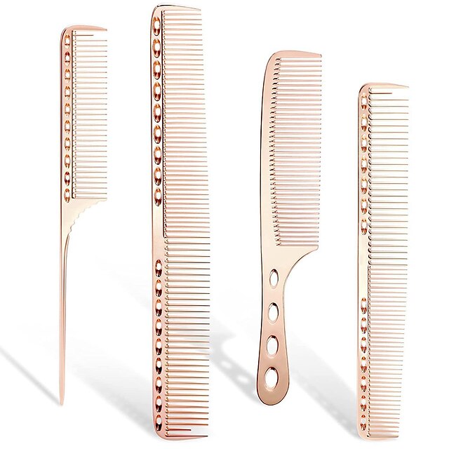 4pcs Professional Stainless Steel Comb Space Aluminum Comb For All Hair Types Hair Styling Comb Fine Cutting Comb Rat Tail Comb Detangling Comb