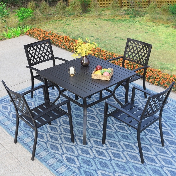 MAISON ARTS 5Piece Metal Ecoat Indoor/Outdoor 37in Square Dining Table and Armchairs