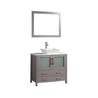 Vanity Art Ravenna 36 in. W Bathroom Vanity in Grey with Single Basin in White Engineered Marble Top and Mirror VA3136-G