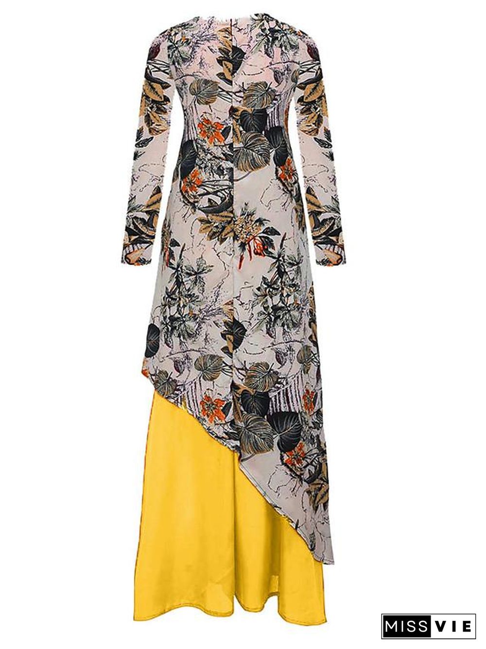 Women's Swing Dress Maxi long Dress Long Sleeve Color Block V Neck Plus Size Hot White Yellow M L XL XXL 3XL 4XL 5XL