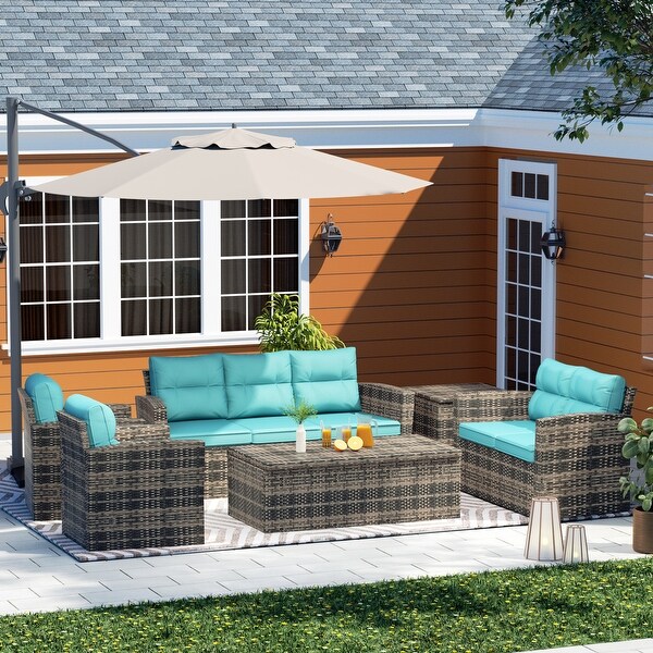 Wess 6Piece Outdoor Patio Conversation Set with Storage and Cushions