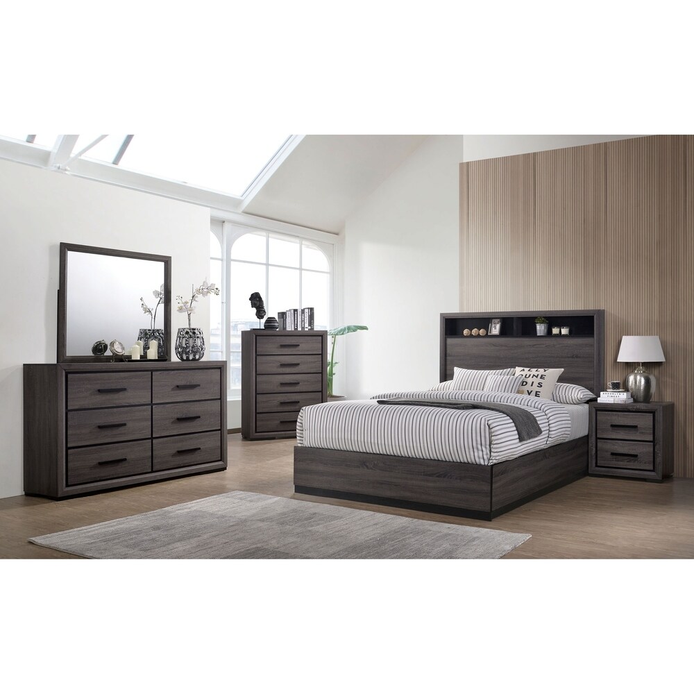 Rothwell Contemporary Grey 5 Drawer Chest with Black Trim by Furniture of America