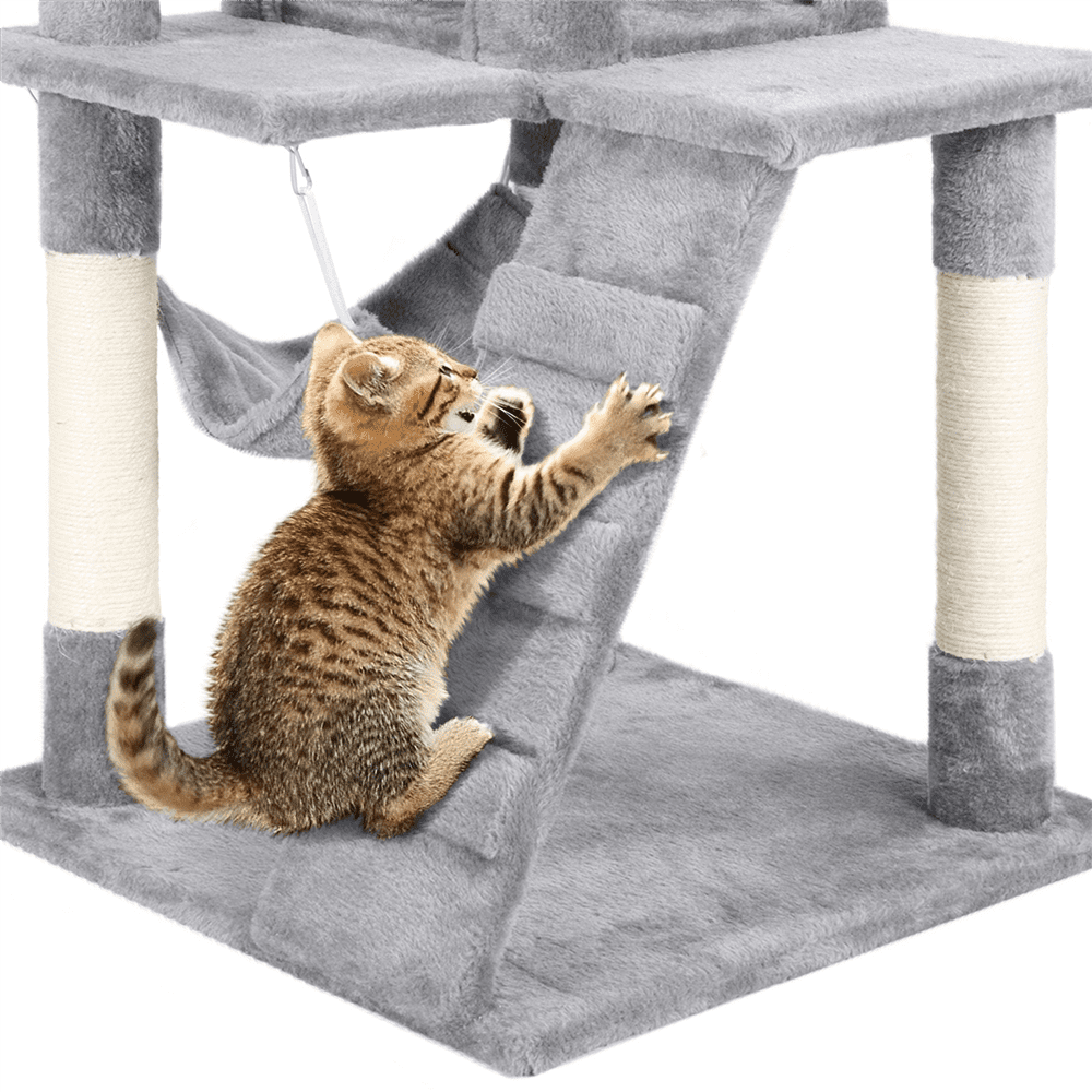 Easyfashion 51'' Multilevel Cat Tree with Condo， Light Gray