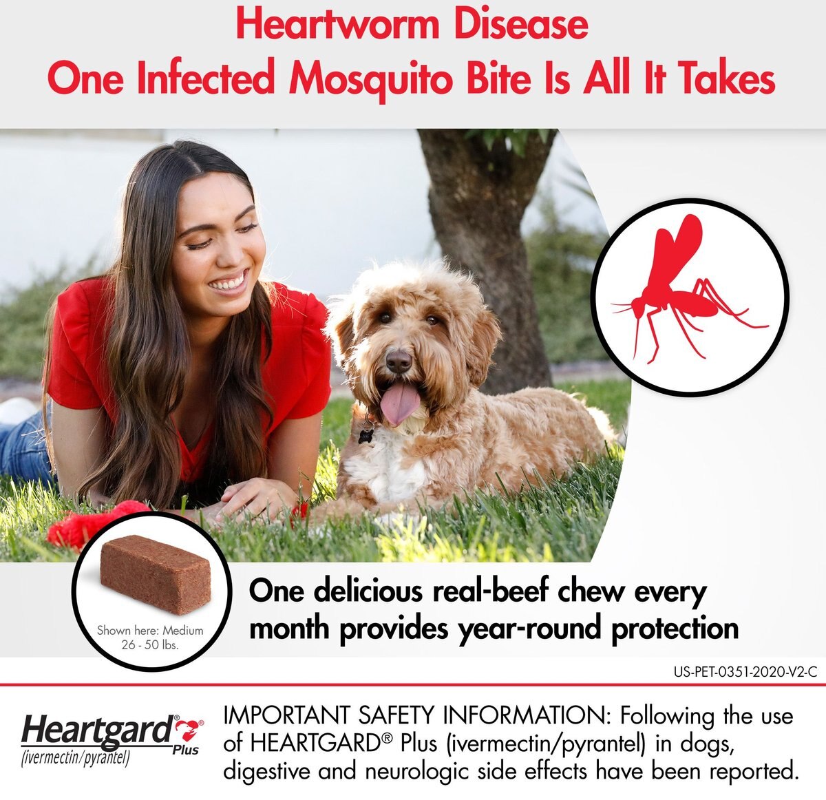 Heartgard Plus Chew for Dogs， 26-50 lbs， (Green Box)