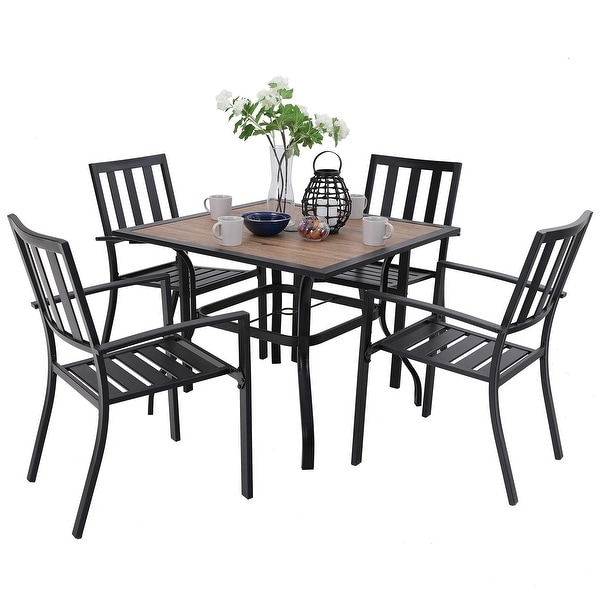 MAISON ARTS 5piece Faux Wood Table and Metal Stackable Chairs Patio Set