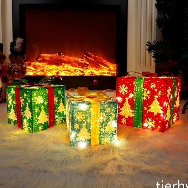 Set of 3 Lighted Gift Boxes Christmas Decorations