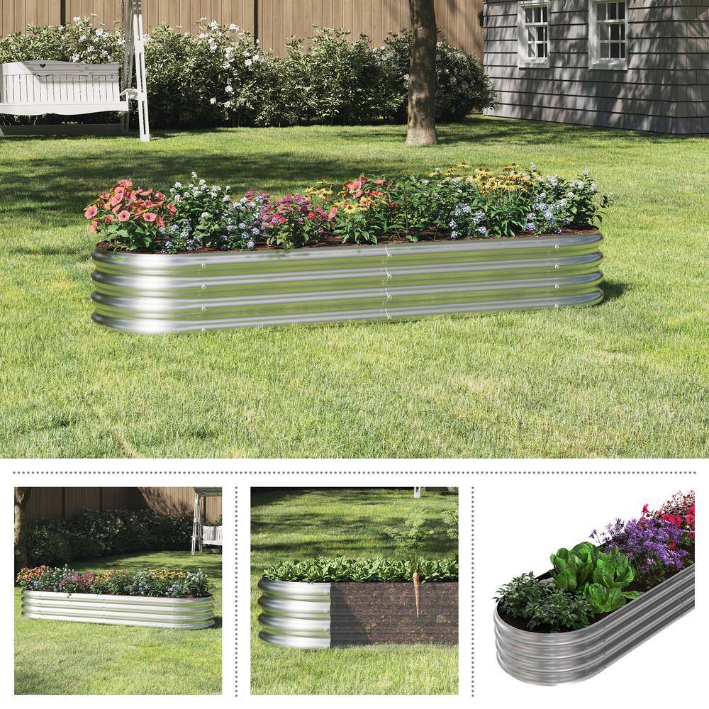 HOME-COMPLETE 82 in. x 35 in. Silver Galvanized Steel Rounded Raised Garden Bed 50-LG1325